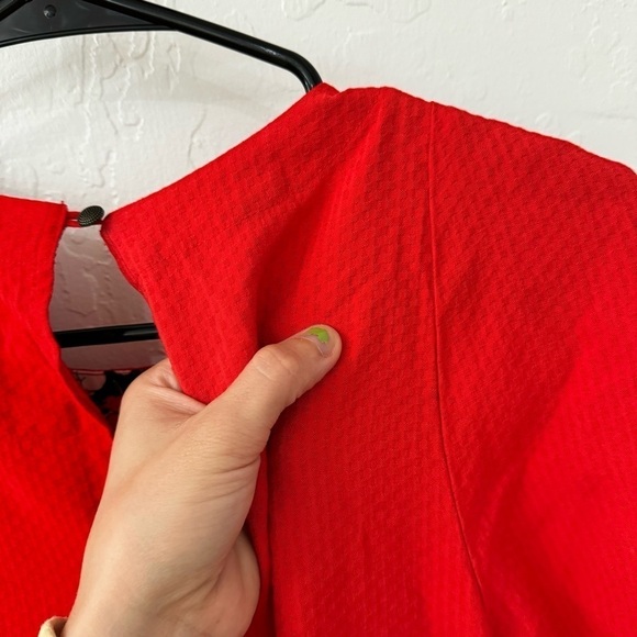 Anthropologie Red Floral Trim Textured Maeve Rousseau Flounced Dress 2 - Picture 13 of 15